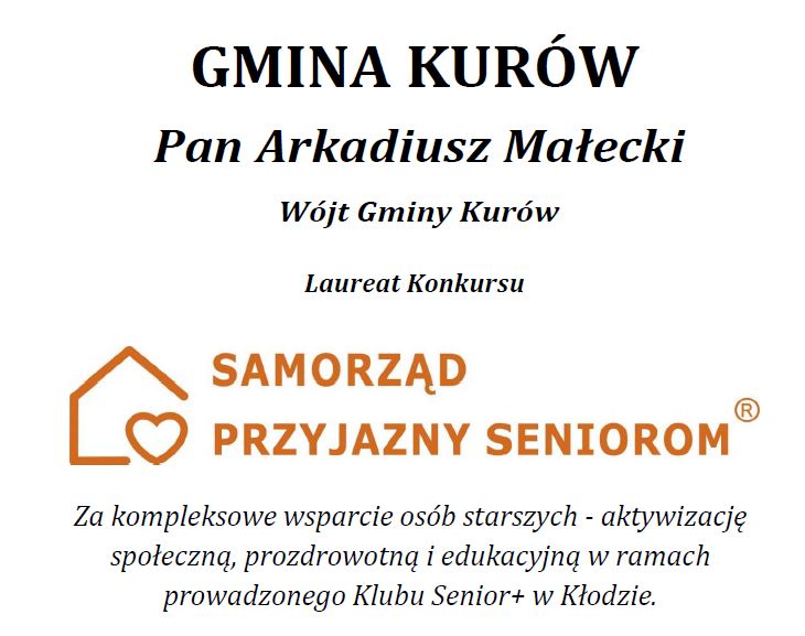 Gmina Kurów została laureatem konkursu „Samorząd Przyjazny Seniorom”